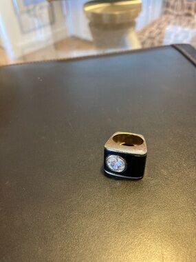 Bold Square Black Ring with Clear Stone